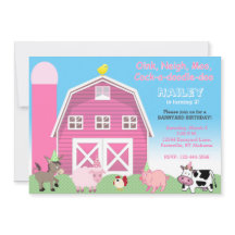 Pink barnyard birthday invitation | Farm invite