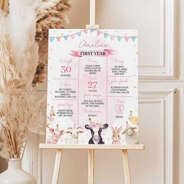Pink Barnyard Farm Animals Birthday Milestone Sign (Creator Uploaded)