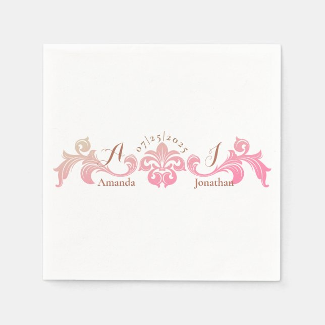 Pink Baroque Monogram Wedding  Napkin (Front)