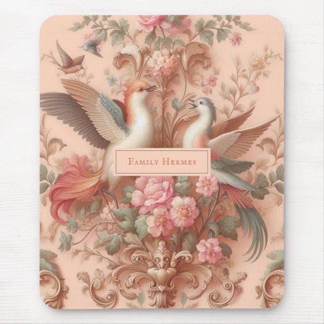 Pink Baroque Rococo Flower Morris  Mouse Mat (Front)