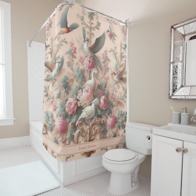 Pink Baroque Rococo Flower Morris  Shower Curtain (In Situ)