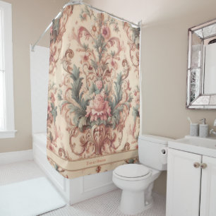 Pink Baroque Rococo Flower Morris  Shower Curtain