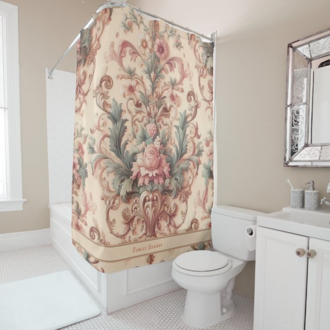 Pink Baroque Rococo Flower Morris  Shower Curtain (In Situ)