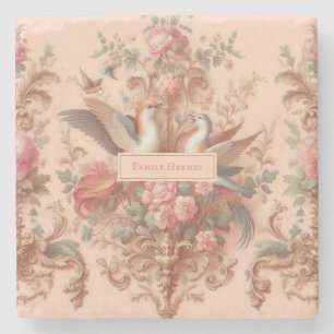 Pink Baroque Rococo Flower Morris Stone Coaster