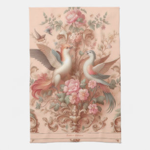 Pink Baroque Rococo Flower Morris  Tea Towel