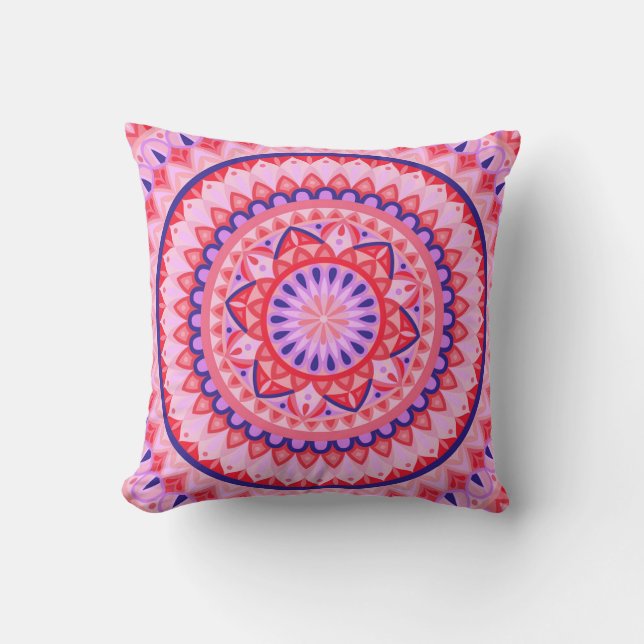 Pink Base Mandala Throw Pillow (Front)