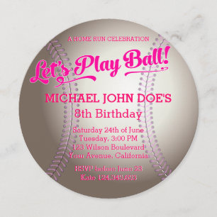 Pink Baseball Birthday Party Invitation