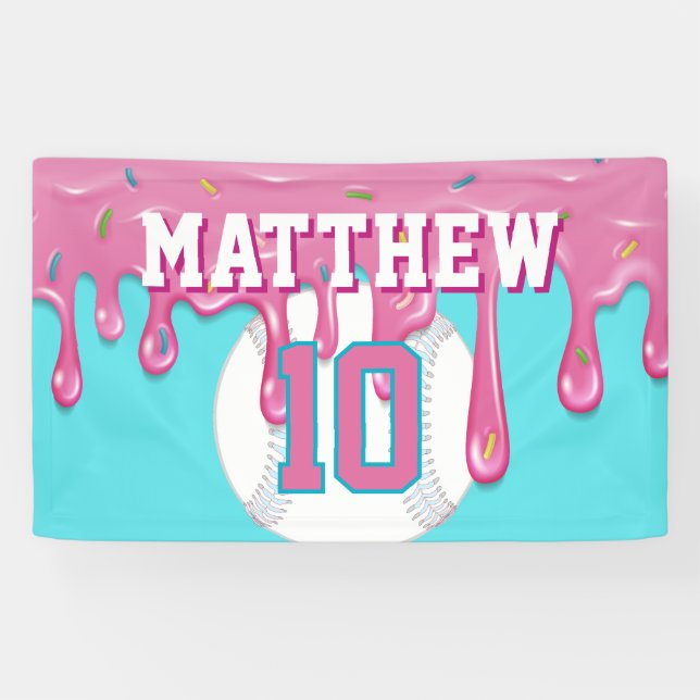Pink Baseball Drip Birthday Banner (Horizontal)