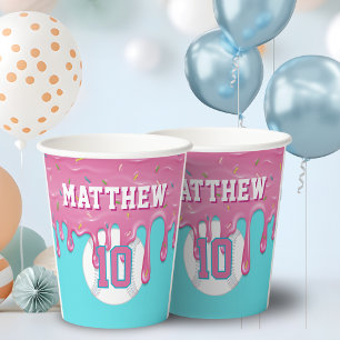 Pink Baseball Drip Birthday Paper Cups