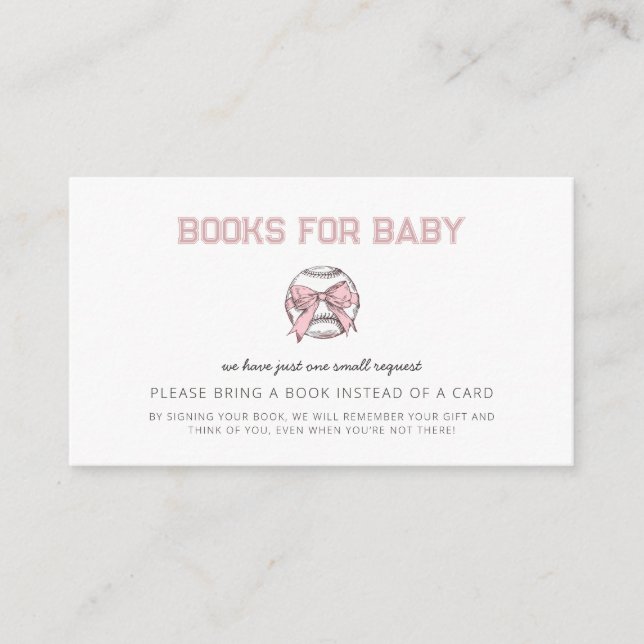 Pink Baseball Girl Baby Shower Books for Baby Enclosure Card (Front)
