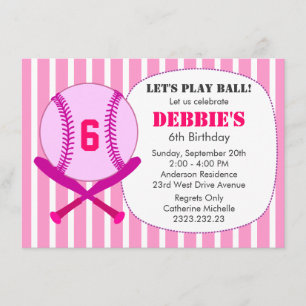 Pink Baseball Kid's Birthday Party for Girls Invitation