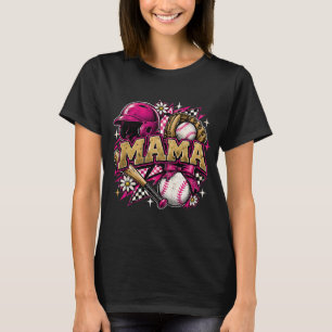 Pink Baseball Mama Shirt, Cute Softball Mum Game D T-Shirt