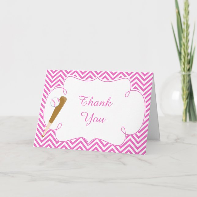 Pink Baseball Thank You Card (Front)