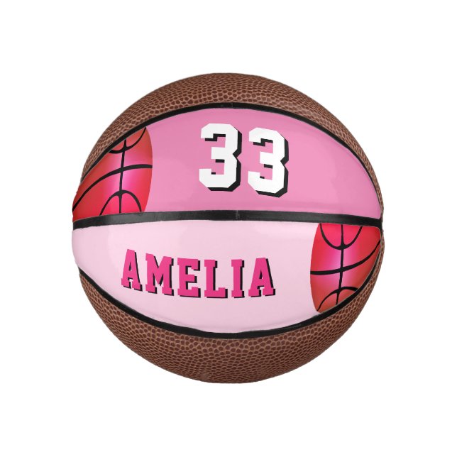 Pink Basket Ball Girl Player Name Team Number Mini Basketball (Front)