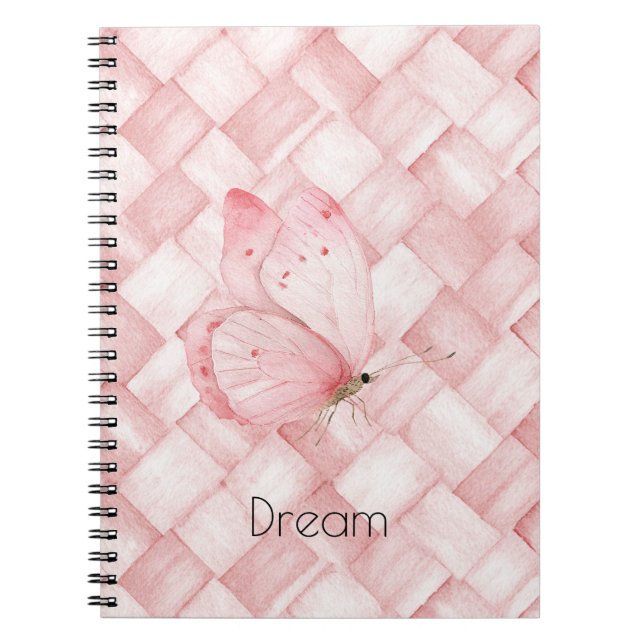 Pink Basket Weave Butterfly Notebook (Front)