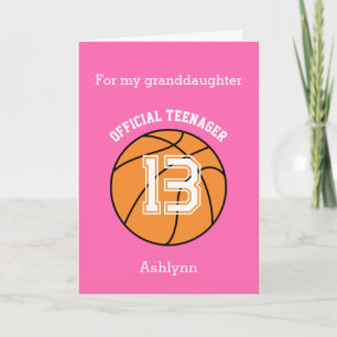 Pink Basketball 13th Birthday Granddaughter Card