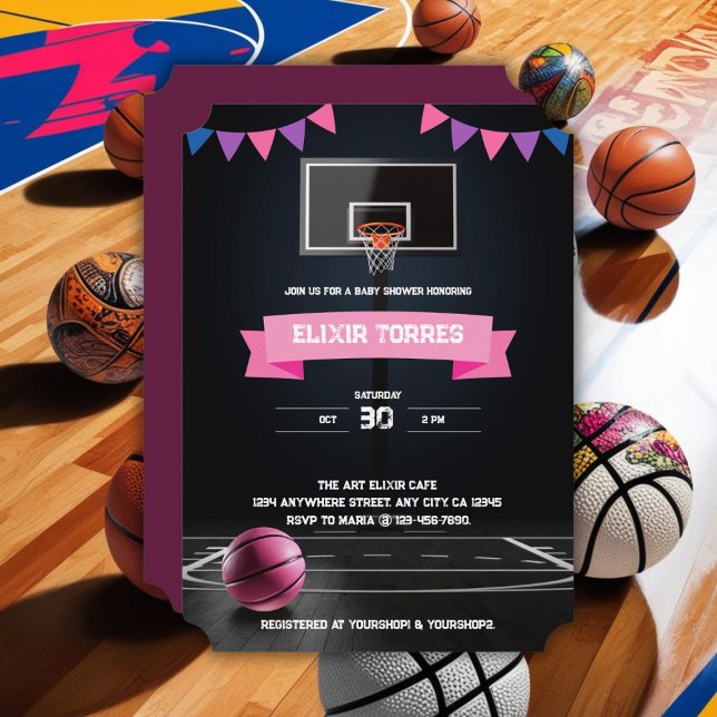 Pink Basketball Baby Shower Party Invitation (Creator Uploaded)
