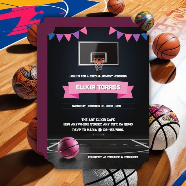 Pink Basketball Baby Shower Party Invitation (Creator Uploaded)