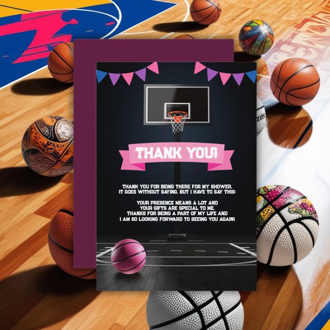 Pink Basketball Baby Shower Party Thank You Card (Creator Uploaded)
