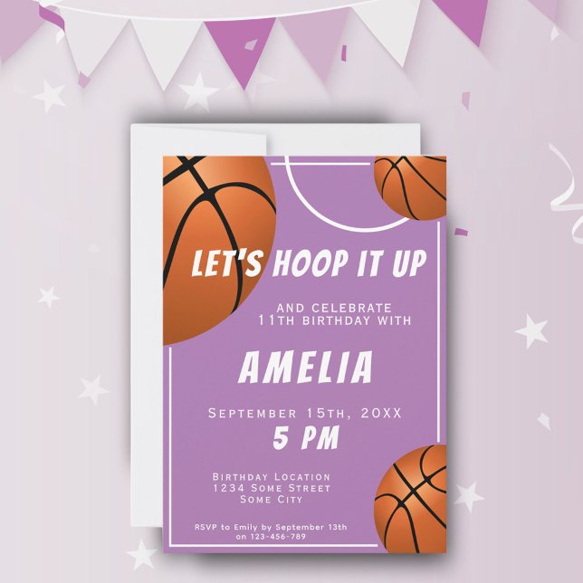 Pink Basketball Ball Fun Sports Kids Birthday Invitation (Creator Uploaded)