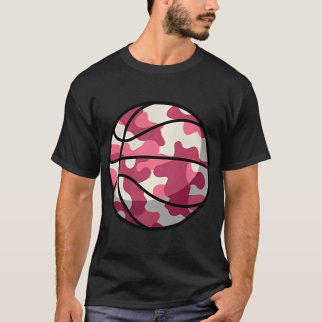 Pink Basketball Camo - Pink Camouflage Basketball T-Shirt (Front)