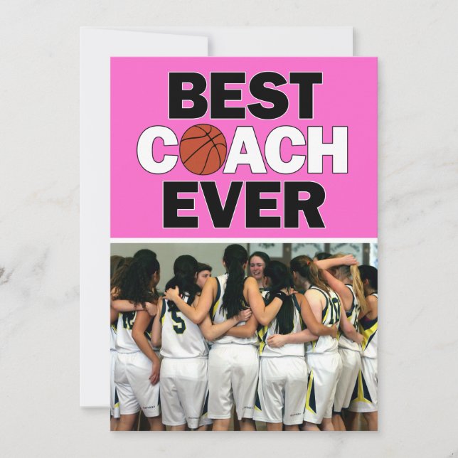 Pink Basketball Coach Best Ever Custom Phot Thank You Card (Front)