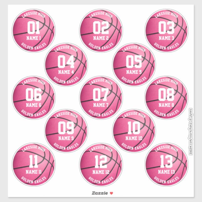 pink basketball custom 3 inch sports stickers (Sheet)
