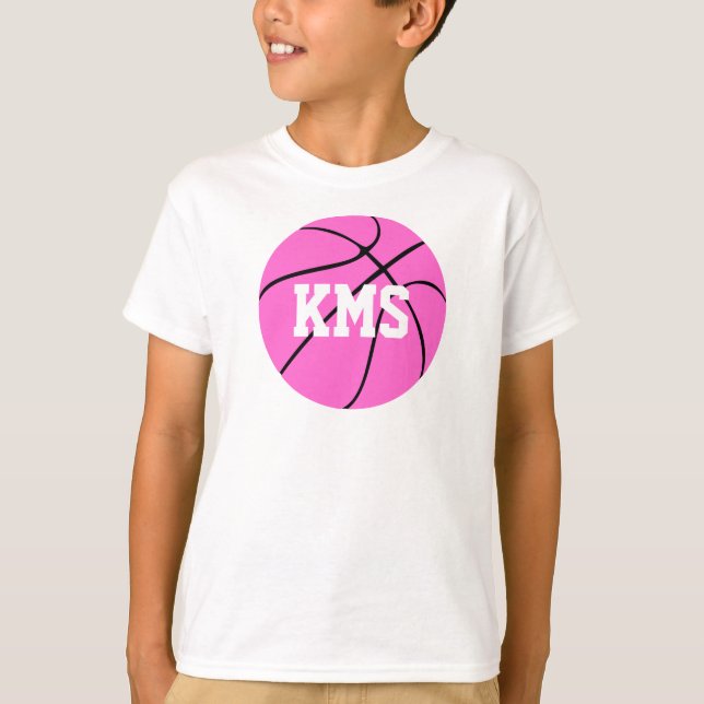 Pink Basketball Custom School Letters/Number Sport T-Shirt (Front)