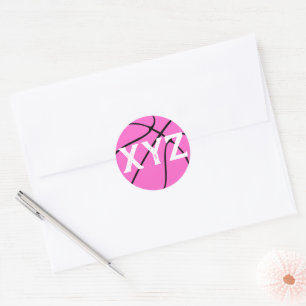 Pink Basketball Custom School Letters or Number Classic Round Sticker