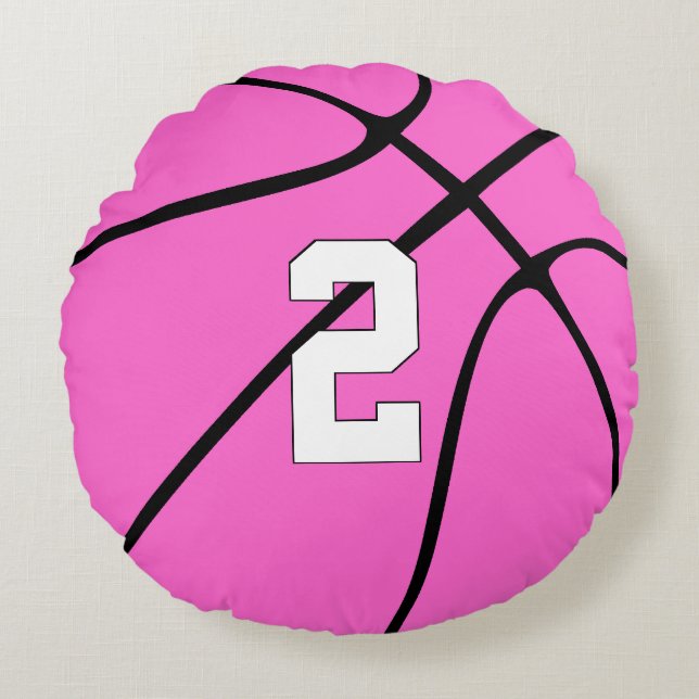 Pink Basketball Player Custom Jersey Number Sports Round Cushion (Front)