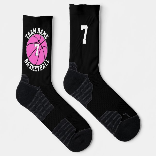 Pink Basketball Player Team Name and Number Sports Socks (Right)