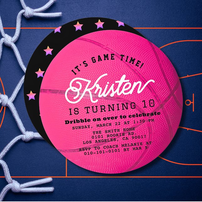 Pink Basketball Shape Girl Birthday Circle Invitation (Creator Uploaded)