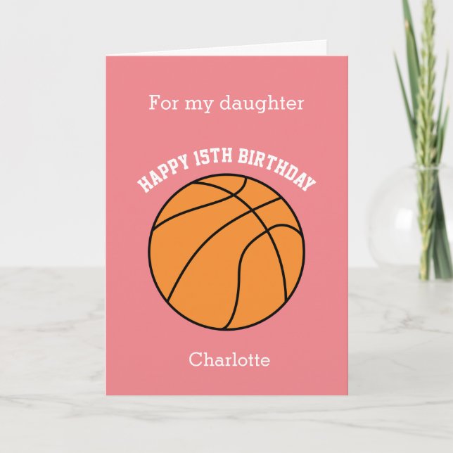 Pink Basketball Sport 15th Birthday Card (Front)
