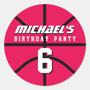 Pink Basketball Sticker Sports Kids Birthday Party