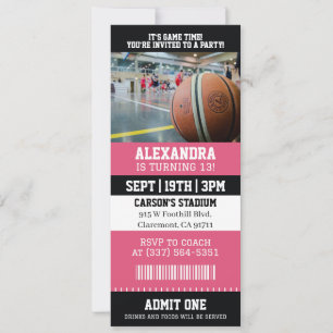 Pink Basketball Ticket Birthday Party Invitation