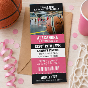 Pink Basketball Ticket Birthday Party Invitation