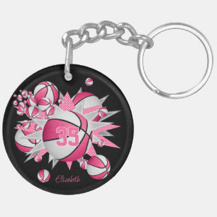 pink basketballs stars athlete jersey number key ring