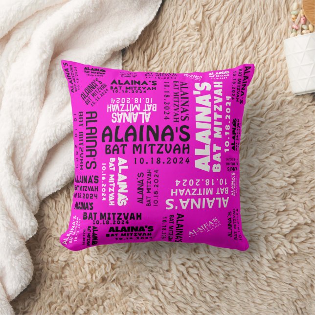 Pink Bat Bar Mitzvah Party Decor Memory Keepsake Cushion (Blanket)