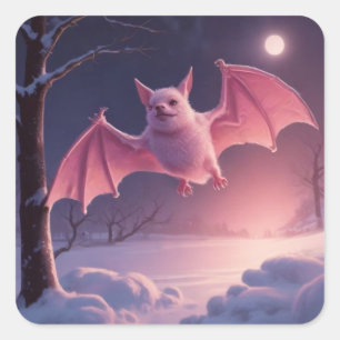 pink bat full moon square sticker