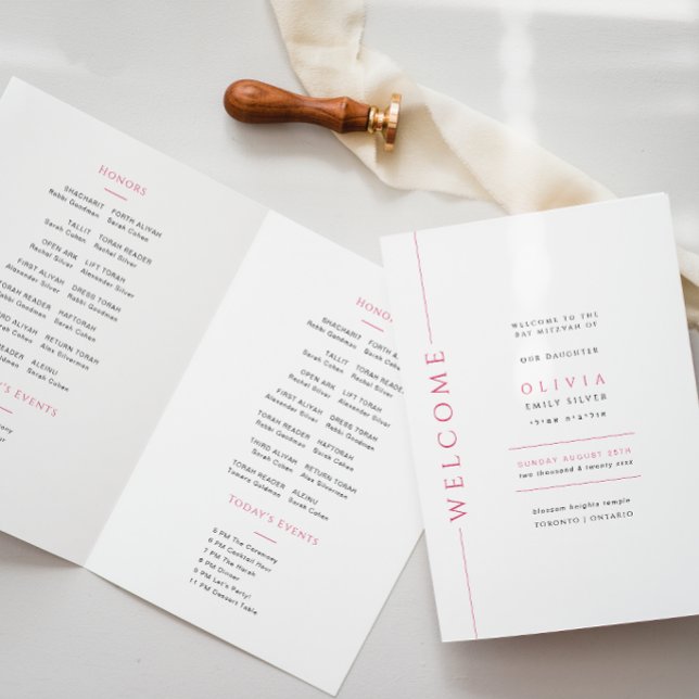Pink Bat Mitzvah Folded Program Booklet Programme (Creator Uploaded)