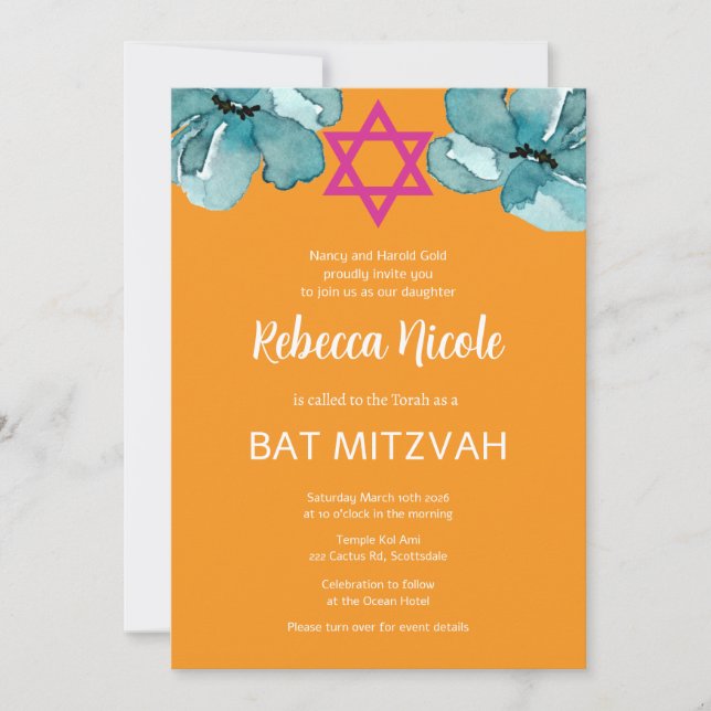 Pink Bat Mitzvah QR Code Invitation (Front)