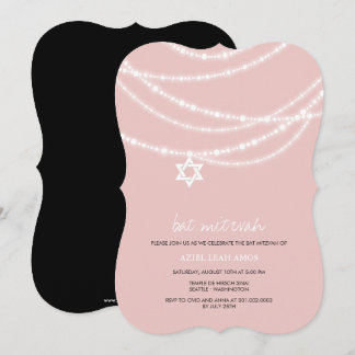 Pink Bat Mitzvah Sparkles Star Of David Invite
