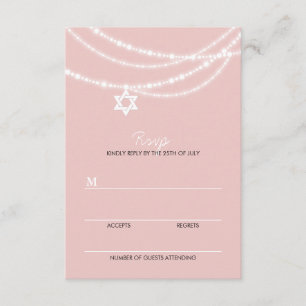 Pink Bat Mitzvah Sparkles Star Of David RSVP Card