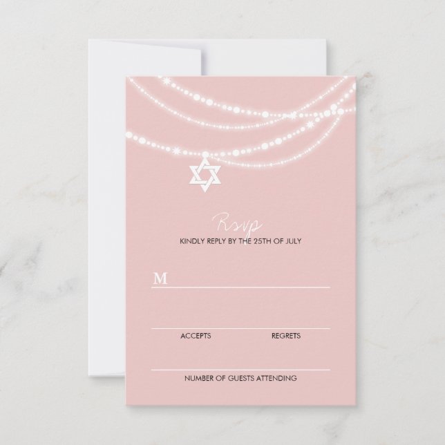 Pink Bat Mitzvah Sparkles Star Of David RSVP Card (Front)
