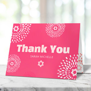 Pink Bat Mitzvah Starburst Bold Type Cool Groovy Thank You Card