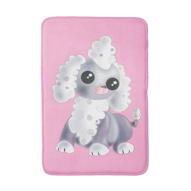 Pink Bath Mat with Cute Pet Dog - Customisable (Front Vertical)