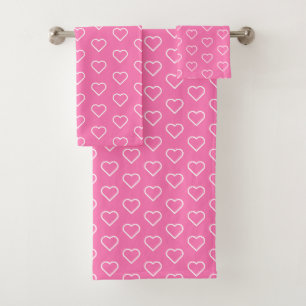 Pink Bath Towels with Hearts - Choose Colour