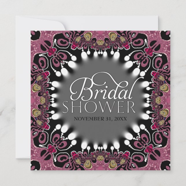 Pink Batik Decorative Gold & Silver Bridal Shower Invitation (Front)