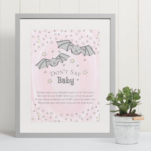Pink Bats Don't Say Baby Baby Shower Game Poster