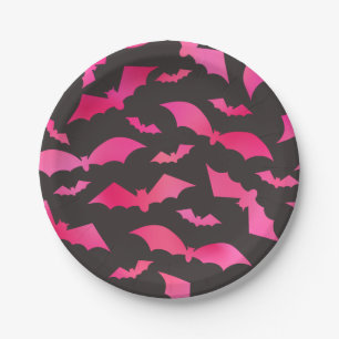 Pink Bats Girly Halloween Party Paper Plate